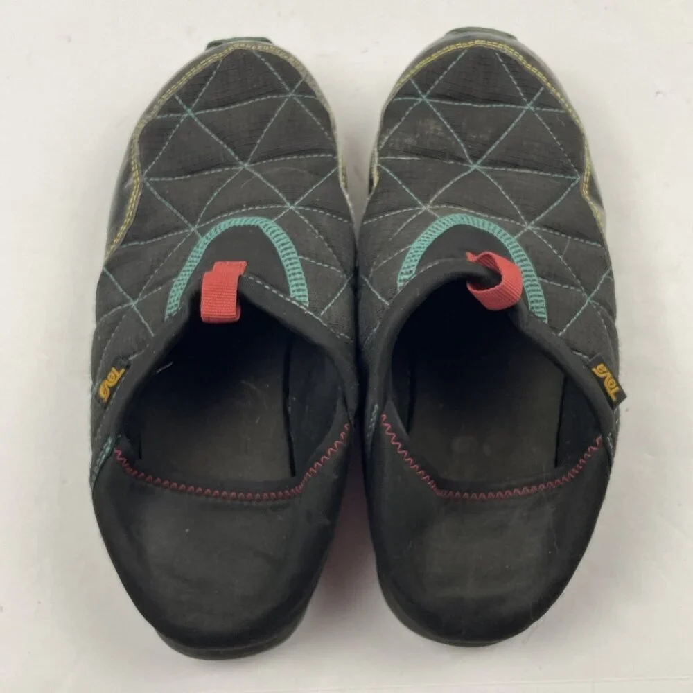 Teva ReEmber Slippers Kid’s Youth 7 Quilted Moc Slip On Black Blue Shoes